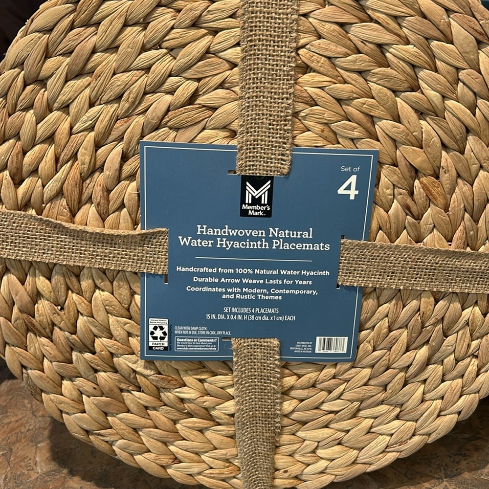 Handwoven Natural Eco Friendly Water Hyacinth Placemats. Set of four